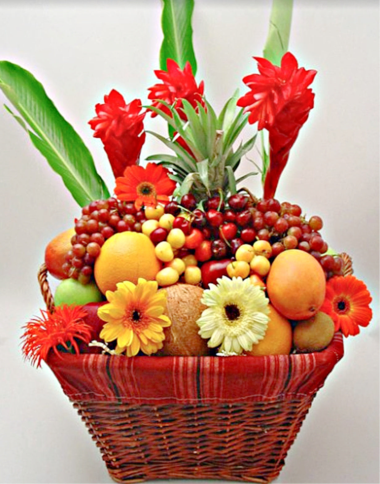 Troplcal Fruit Basket with Flowers
