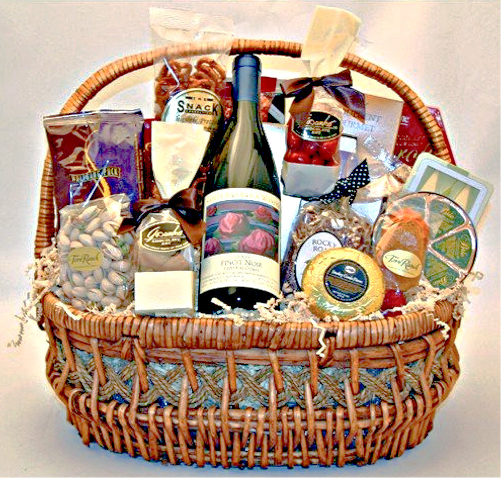 The Perfect Gourmet Goodies Gift Basket with Wine